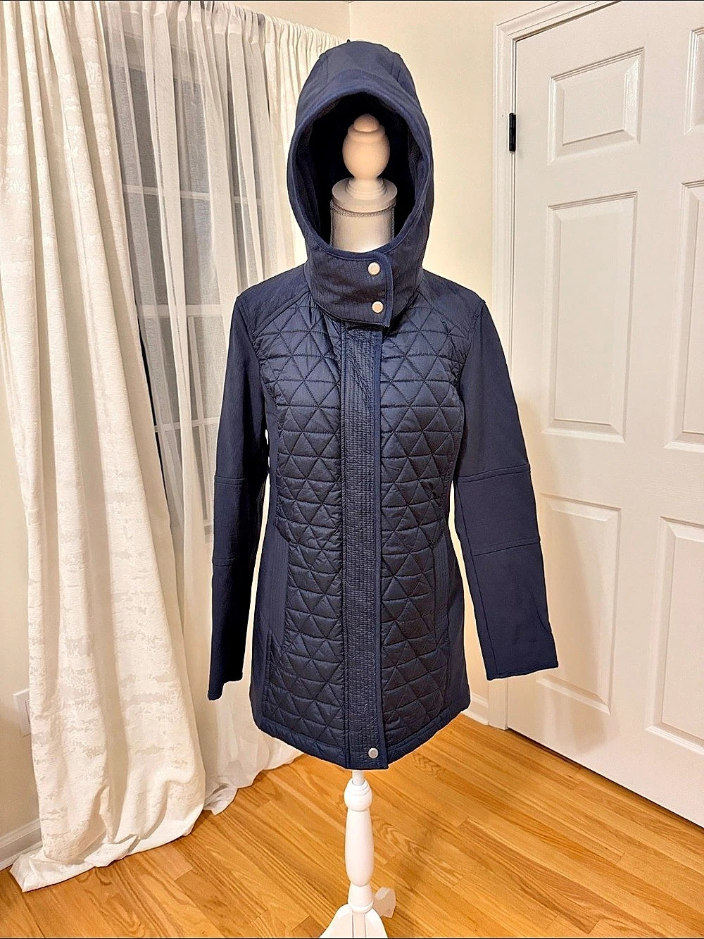 Marc New York Quilted Hooded Puffer Coat in Blue Size Medium